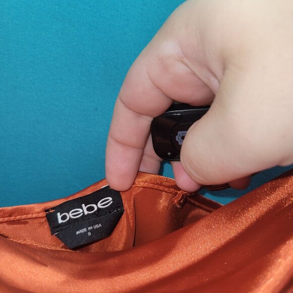 Satin Rust Orange Slip Dress For Women - Bebe - S - Picture 5 of 9